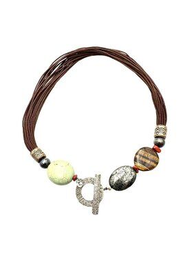 Silpada N1891 Sterling Silver Toggle Multi Strand Cord Gemstone Necklace